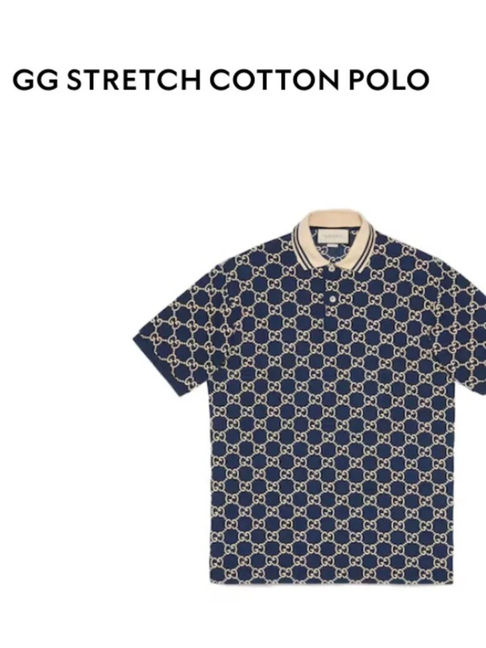 Gucci GG Monogram Jacquard Polo Shirt Navy Ivory Size Large Made in Italy